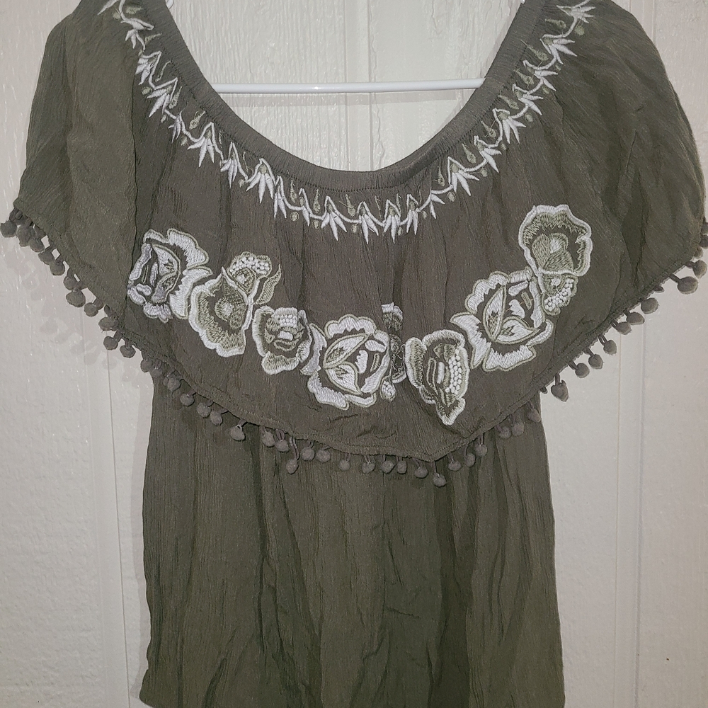 Blue Rain Olive Embroidered Blouse